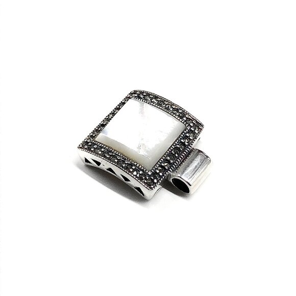 Stylish Sterling Silver Pendant Mother of Pearl Marcasite Stone Pendant - Picture 4 of 6